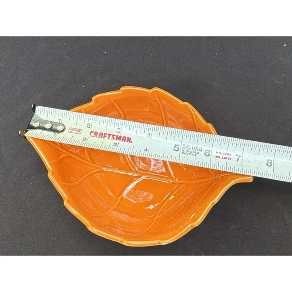 Vintage Gift Craft Fall Thanksgiving Orange Leaf Shape Bowl -C15